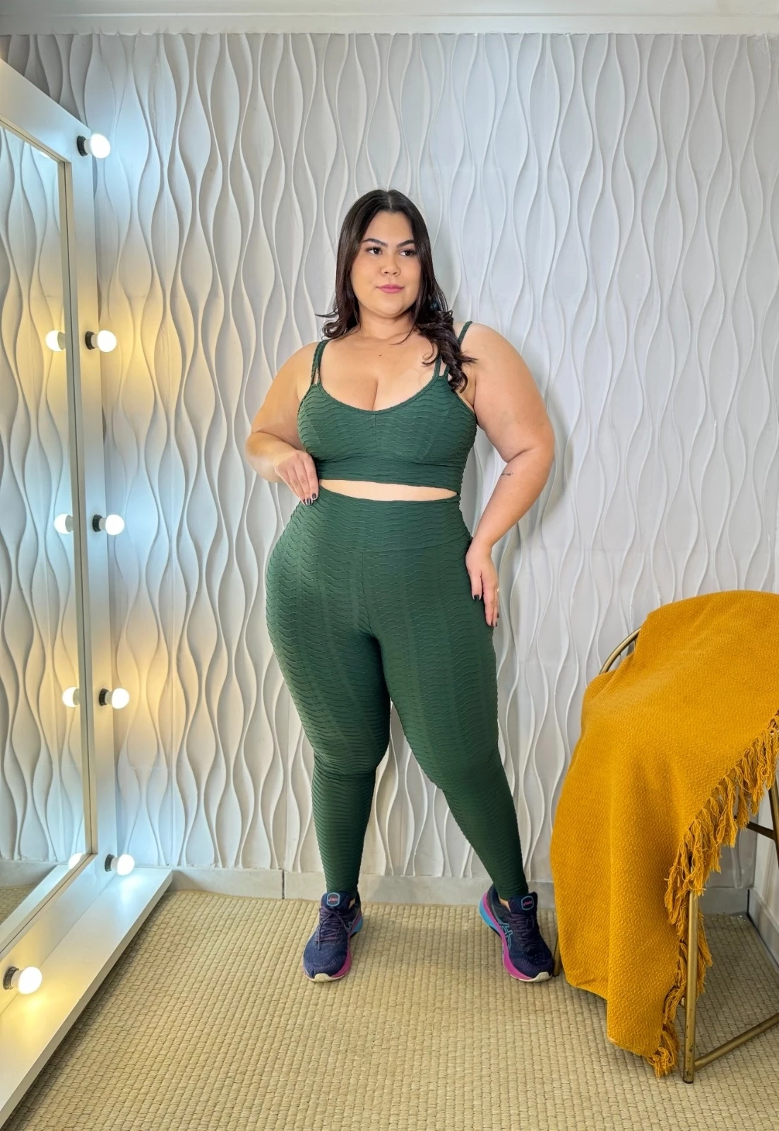 Legging Básica Jacquard Ondinha + Top Paty Verde Militar - Plus Size